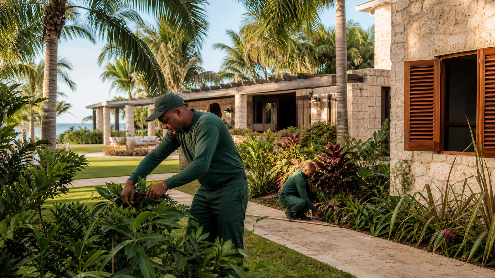 Mantenimiento profesional de un jardín tropical en Casa de Campo