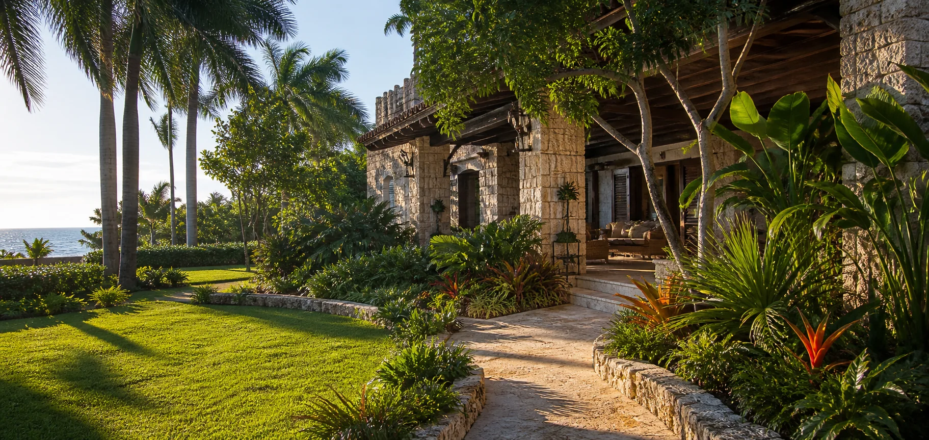 Jardín tropical residencial en Casa de Campo, La Romana